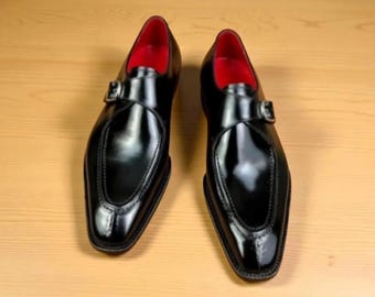 handgemaakte leren monniksschoenen voor heren, oxford-schoenen met rode zool
