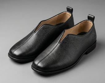 leren herenslippers Instapschoenen heren handgemaakte leren pantoffels zwart leren loafer met kiezelstenen | Khussa Mojari, herenpantoffels
