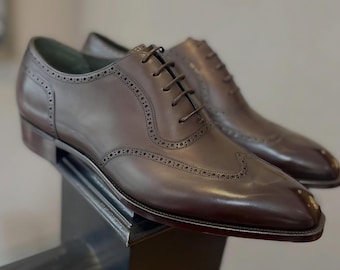 Mens Oxford Dress Shoes Handmade shoes brown Leather shoes Brogue Classic Formal Shoes made to your measurement