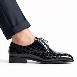 Handmade shoes Black Alligator Leather crocodile mens shoes alligator Oxford Shoes, wedding shoes men image 4
