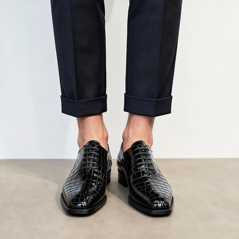 Handmade shoes Black Alligator Leather crocodile mens shoes alligator Oxford Shoes, wedding shoes men image 6
