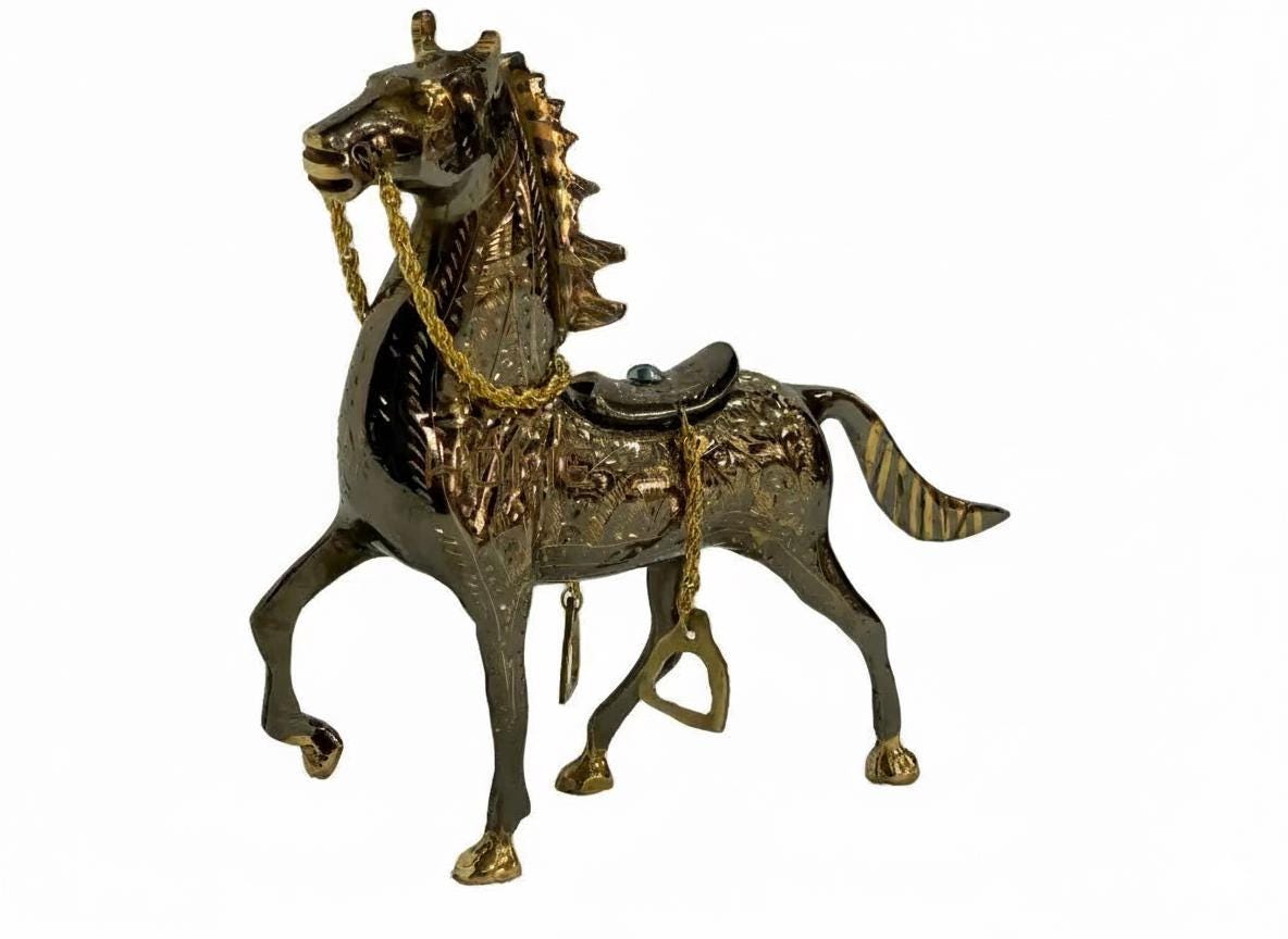 Paire de serres livre, décor de chevaux