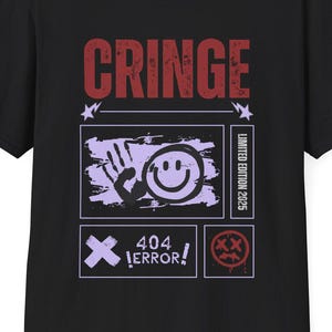 Cringe 404 Error Graphic T-Shirt | Glitch Smiley Tech Noir Tee