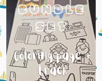 Airport Coloring Page + Printable Playmat Kids Activity Bundle | Transportation Coloring Sheet & Airport Track | Instant Download