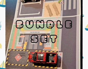 Printable Playset Bundle - Gas Station + Parking Lot | Car Wash, Fuel Station & Parking Garage Pretend Play | Kids Activity Instant Download