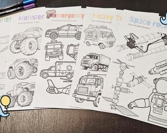 Urban Vehicles Coloring Pages for Kids|Monster Trucks, Airplanes, Emergency Vehicles & More | Printable Coloring Activity | Instant Download