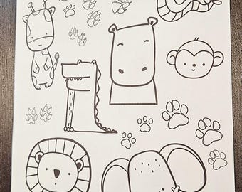 Savanna Animals Coloring Page Printable | Lion Elephant Giraffe Coloring Sheet | Safari Animals for Kids | Preschool Animal Activity