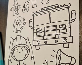 Fire Station Coloring Page Printable for Kids | Firefighter Truck Coloring Sheet | Coloring Page PDF | Instant Download