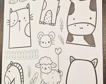 Farm Animals Coloring Page Printable | Cow Pig Horse Cat Coloring Sheet | Kids Farm Activity | Preschool Animal Coloring | Instant Download