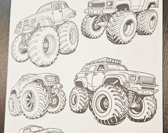 Monster Truck Coloring Page Printable | Big Wheels Truck Coloring Sheet for Kids | Urban Vehicle Activity PDF | Instant Download
