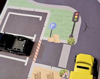 Car Park Mat Printable - A4 Road Play Mat for Kids | Toy Car Track | Car City Print