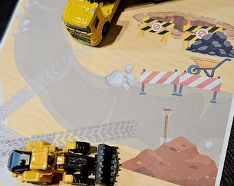 Construction Site Play Mat Printable - A4 Kids Road Map | Toy Car Worksite | Digger & Truck Activity