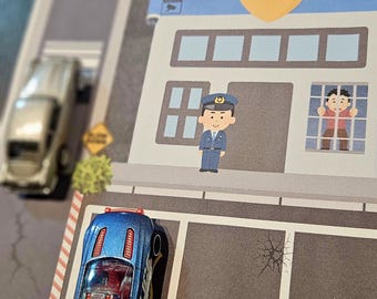 Printable Police Station Playset with Jail | Kids Police Pretend Play | DIY Car City Map | Hot Wheels Compatible | Instant Download