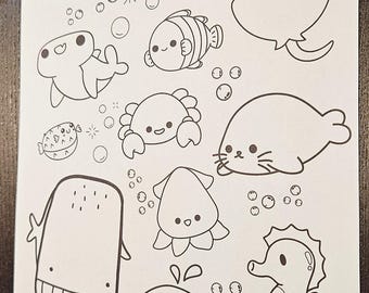 Sea Animals Coloring Page Printable | Ocean Animals Coloring Sheet for Kids | Whale Shark Starfish | Preschool Ocean Activity