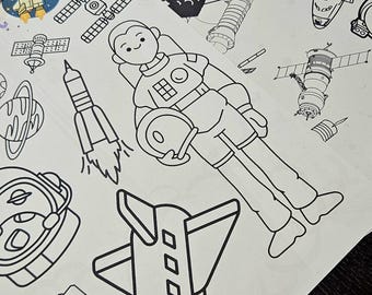 Space Coloring Pages Bundle | Astronaut & Rocket Printable | Kids Space Activity | Preschool Learning | Instant Download PDF