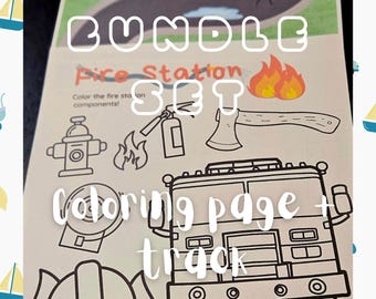 Paquete de cumpleaños de estación de bomberos + página para colorear | Póster editable + hoja de actividades | Decoración imprimible para fiesta de bomberos | Letrero de cumpleaños infantil