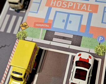 Hospital Play Mat Printable - A4 Kids Road Map | Toy Car Track | Emergency & Ambulance Activity Sheet