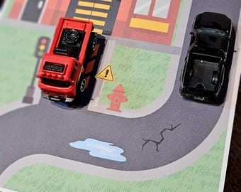 Fire Station Play Mat Printable + Fire! - A4 Kids Road Map | Toy Car Track | Fire Truck Activity Sheet