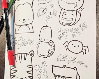 Jungle Animals Coloring Page Printable | Monkey Tiger Elephant Coloring Sheet | Kids Safari Jungle Activity | Preschool Animal Coloring