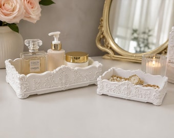 Rococo Vanity Tray Set of 2, Vintage Style Jewelry & Perfume Organizer, Baroque Decorative Tray, Romantic Coquette Home Decor