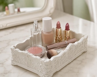 Rococo Vanity Tray, Ornate Perfume & Makeup Organizer, Vintage-Inspired Cosmetic Storage, Bathroom Counter Decor, Beauty Organizer
