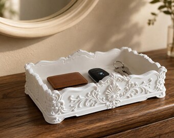 Ornate Catchall Tray, Entryway Key and Wallet Holder, Vintage Valet Tray, Decorative 3D Printed Home Organizer