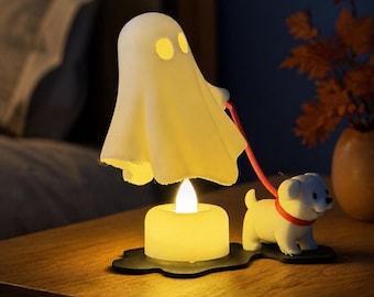3D Printed Ghost Walking Dog LED Tea Light Holder, Halloween Decor, Dog Lover Gift