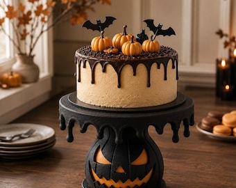 Halloween Cake Stand, Black Jack-o’-Lantern 8-Inch  Dessert Pedestal