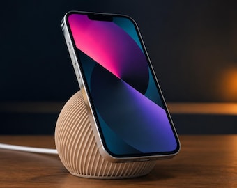 MagSafe Charger Stand for iPhone, 3D Printed Ribbed Bedside Desk Dock