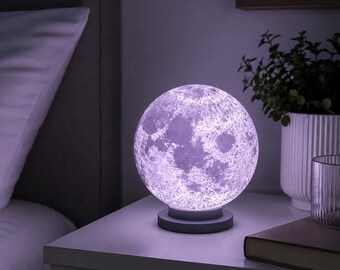 3D Printed Moon Lamp, 3 Color LED Night Light, Realistic Lunar Decor