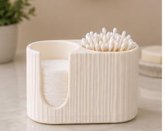 Minimalist Cotton Pad & Q-Tip Holder | 3D Printed Bathroom Organizer | Cotton Swab Storage Container | Vanity Counter Decor | Bathroom Decor