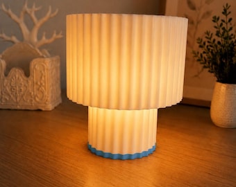 Modern Pleated Table Lamp, 3D Printed Bedside Lamp, Minimalist Night Light, Scandinavian Home Decor, Nursery Lamp, Warm Ambient Light