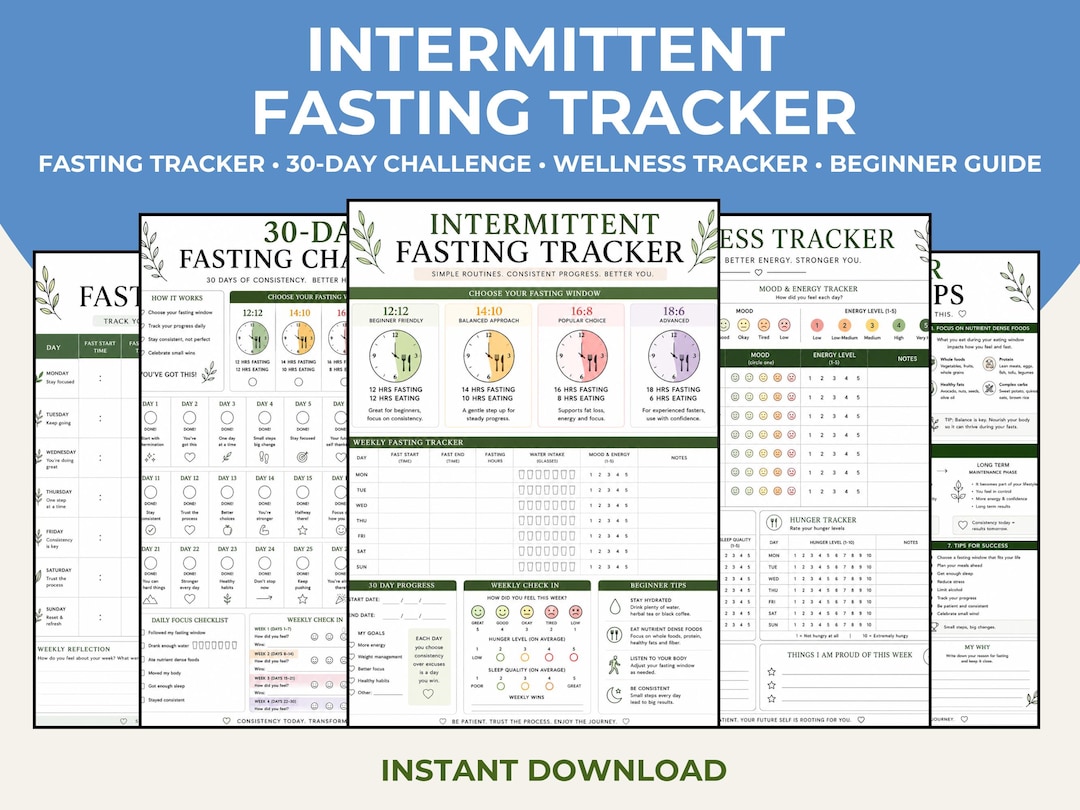 Fasting Worksheets.pdf Intermittent Fasting Tracker Printable PDF, 30 Day Fasting Challenge ...