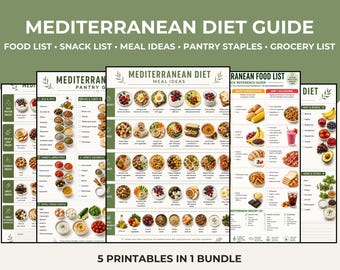 Mediterranean Food List Printable, Meal Ideas, Grocery List & Snack Guide