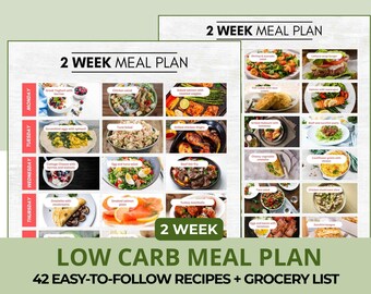 Low Carb Meal Plan for Weight Loss, 14 Day Printable Diet Plan + Grocery List