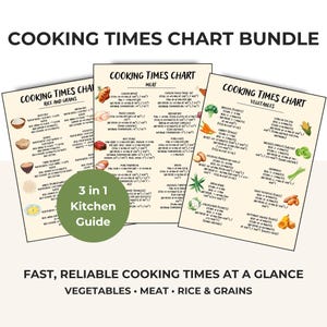 Cooking Times Chart Bundle Printable | Air Fryer, Meat, Veg & Grains | Kitchen Cheat Sheet