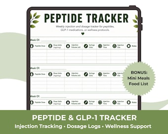 "Peptide Tracker zum Ausdrucken, GLP-1 Injektionstagebuch und Wellness-Tracker."