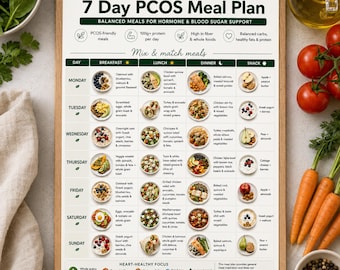 7 Day PCOS Diet Meal Plan, 21 Easy Recipes, Hormone Friendly Food Guide (Printable)