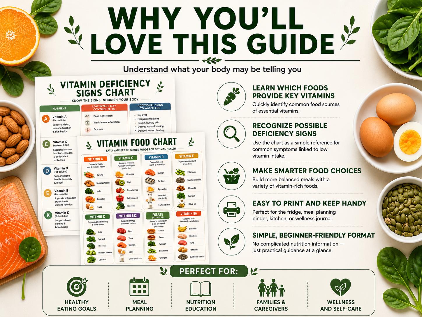 Chart Deficiency Management Vitamin Food Chart & Deficiency Signs Guide, Printable Nutrition ...