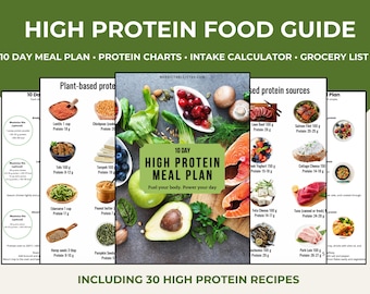10 Day High Protein Meal Plan and Protein Guide + Food Charts Printable