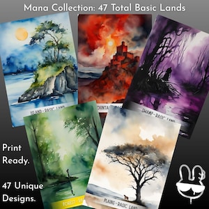 Printable Mana Bundle – 47 MTG Land Cards – Instant Download PDF - Digital