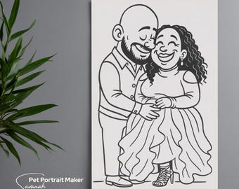 Retrato personalizado de casal em caricatura | Download digital