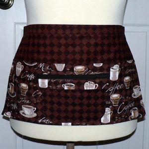 Coffee Time multi-pocket apron with zipper pocket, Waitress- Vendor- Teacher- Barista- Farmers Market- Groomer, 2 sizes handmade after order
