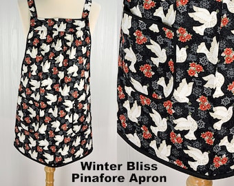 SHIPS FAST Winter Bliss Peace Doves Pinafore with no ties, relaxed fit smock with pockets fits L/XL/2X, Christmas apron ready to ship