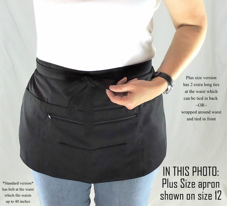 All Black Multi-Pocket Apron Teacher Vendor Gardener Photographer Waitress Apron with zipper pocket, 2 sizes image 6