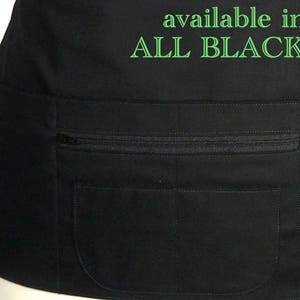 All Black Multi-Pocket Apron Teacher Vendor Gardener Photographer Waitress Apron with zipper pocket, 2 sizes image 8