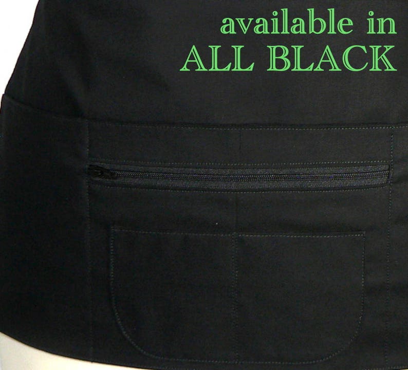 All Black Multi-Pocket Apron Teacher Vendor Gardener Photographer Waitress Apron with zipper pocket, 2 sizes image 8