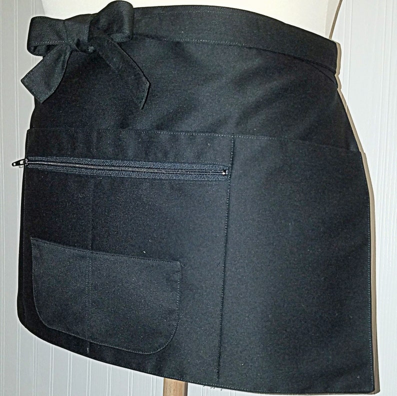 All Black Multi-Pocket Apron Teacher Vendor Gardener Photographer Waitress Apron with zipper pocket, 2 sizes LARGER "PLUS" SIZE