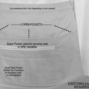 All Black Multi-Pocket Apron Teacher Vendor Gardener Photographer Waitress Apron with zipper pocket, 2 sizes image 10