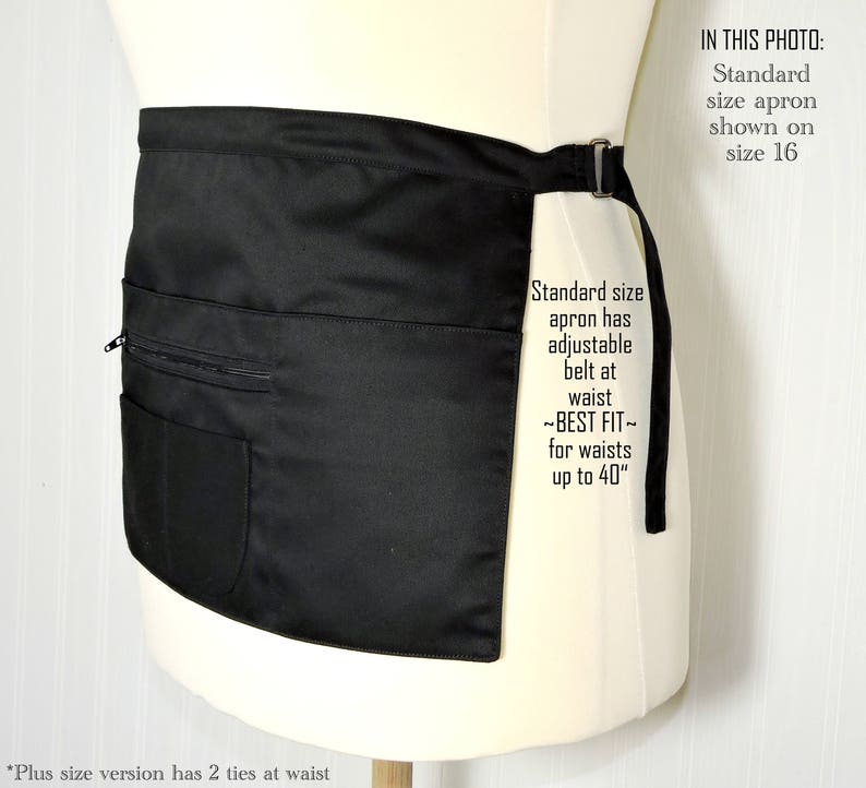 All Black Multi-Pocket Apron Teacher Vendor Gardener Photographer Waitress Apron with zipper pocket, 2 sizes image 5